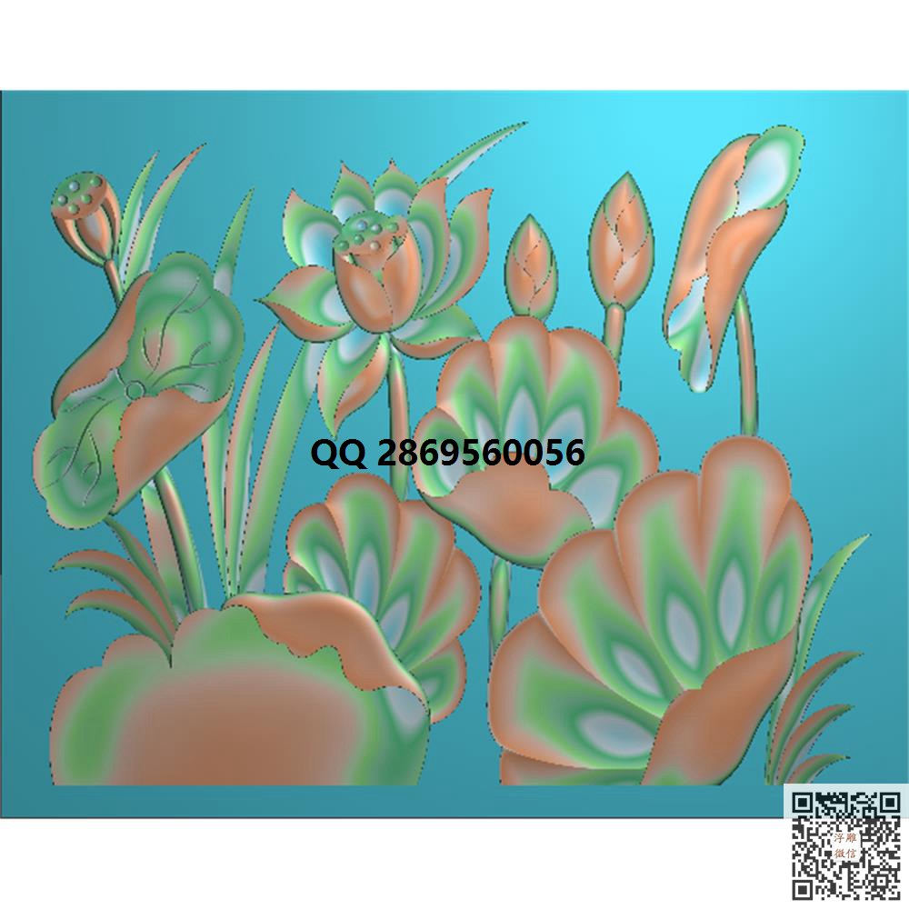 ZW-051 荷花 竖向_花草浮雕素材洋花四季花鸟精雕图浮雕图